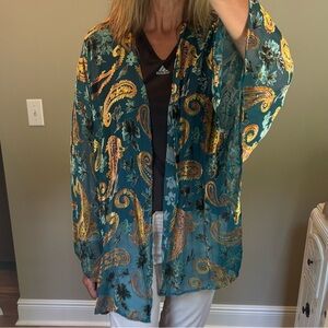 Teal and Gold Paisley Kimono